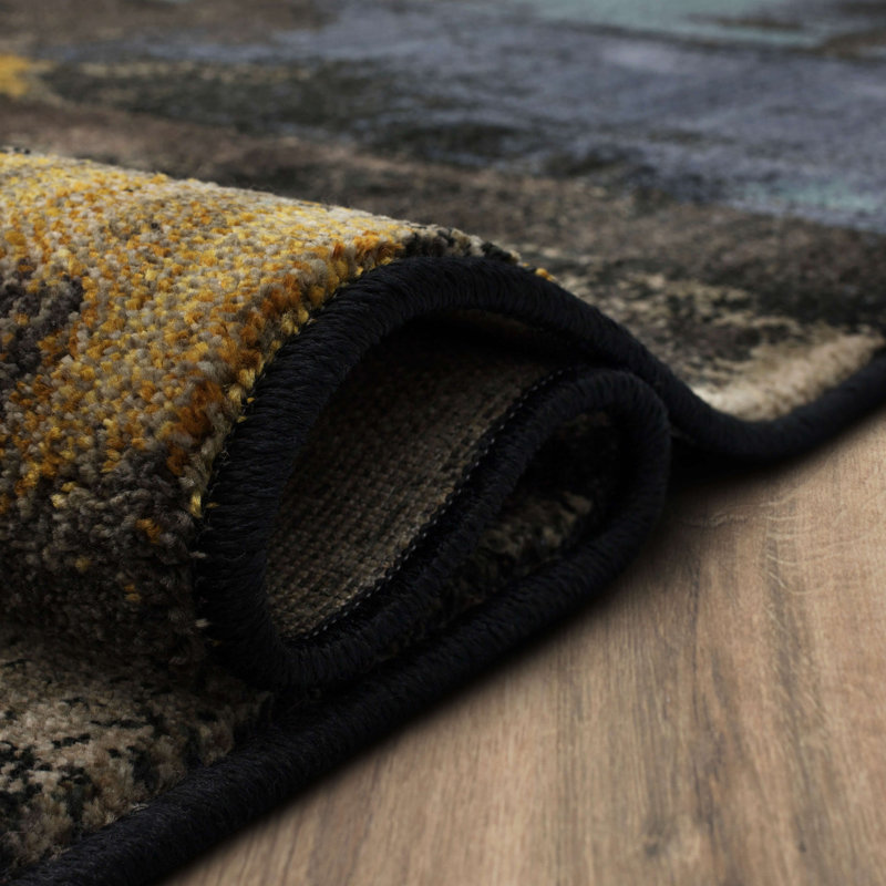Abstract Blue and Multicolor Wool Area Rug