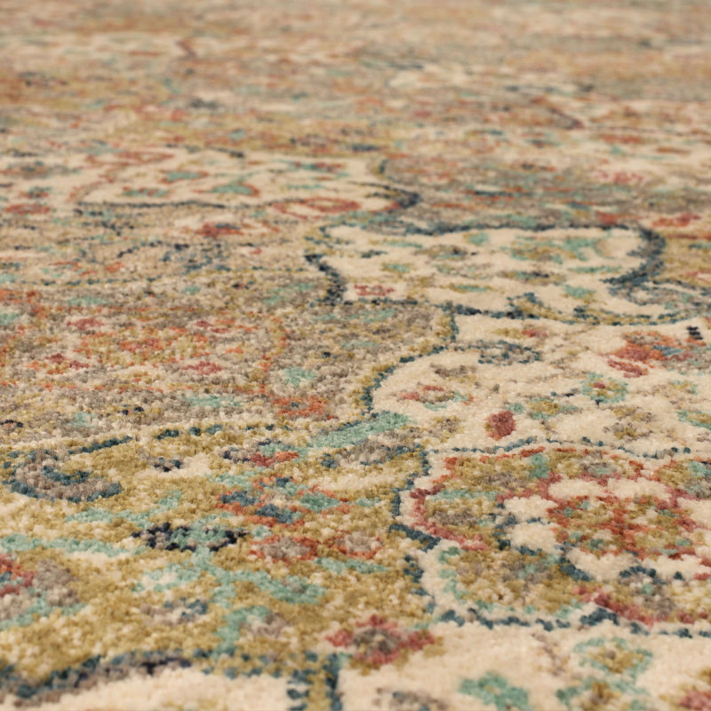 Highgrove Beige and Blue Wool Synthetic Area Rug
