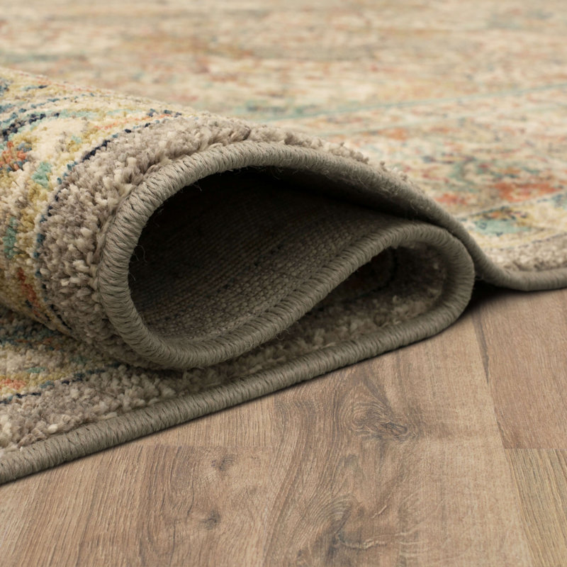 Highgrove Beige and Blue Wool Synthetic Area Rug