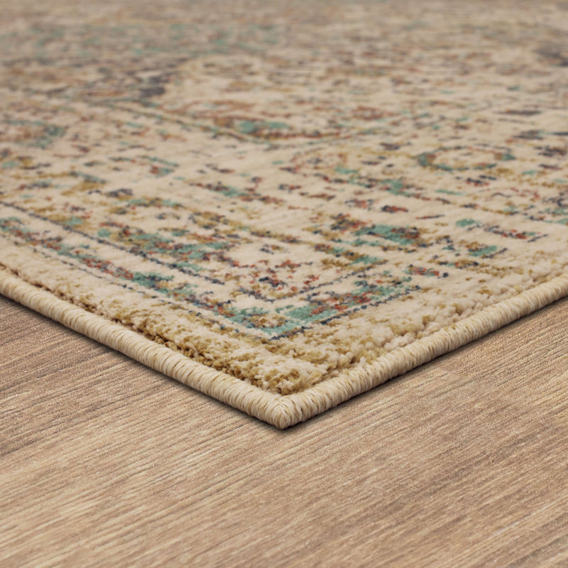 Blue and Beige Synthetic Stain-Resistant 8' x 11' Area Rug