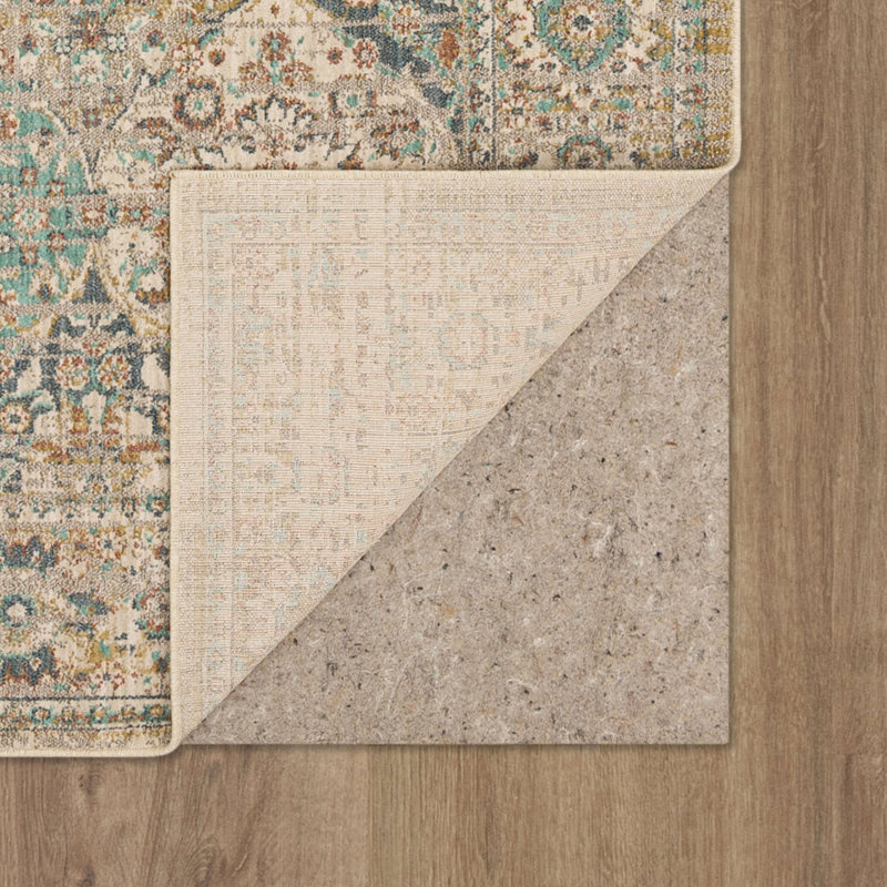 Blue and Beige Synthetic Stain-Resistant 8' x 11' Area Rug