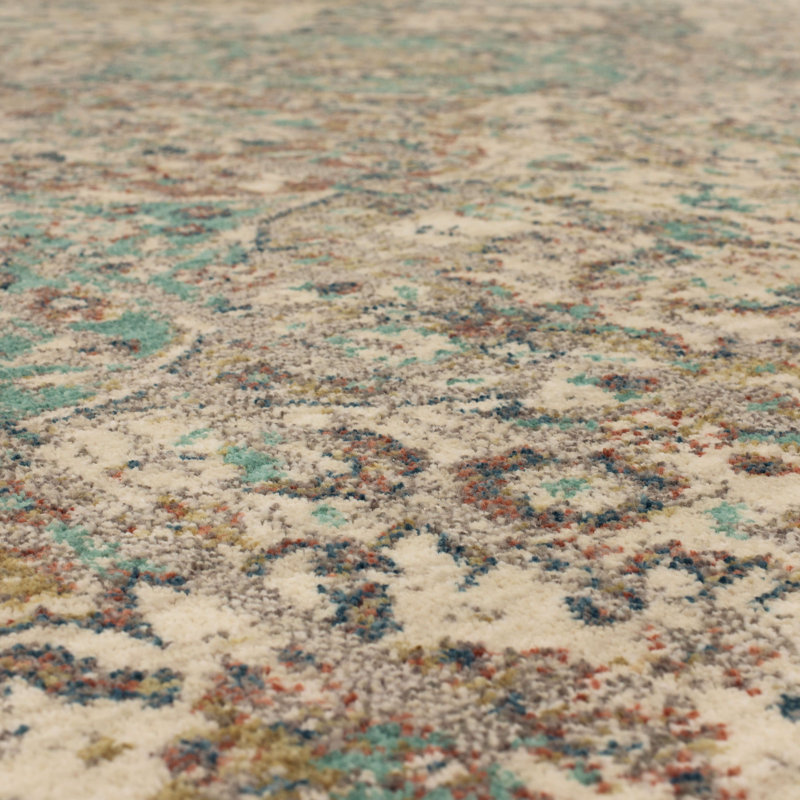 Blue and Beige Synthetic Stain-Resistant 8' x 11' Area Rug