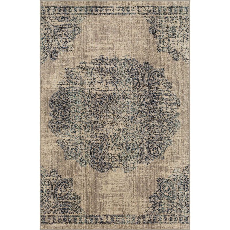 Dharma Medallion Gray and Indigo 9'6" x 12'11" Synthetic Area Rug