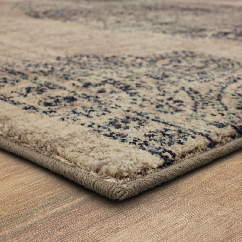 Gray and Indigo Synthetic Medallion Runner Rug