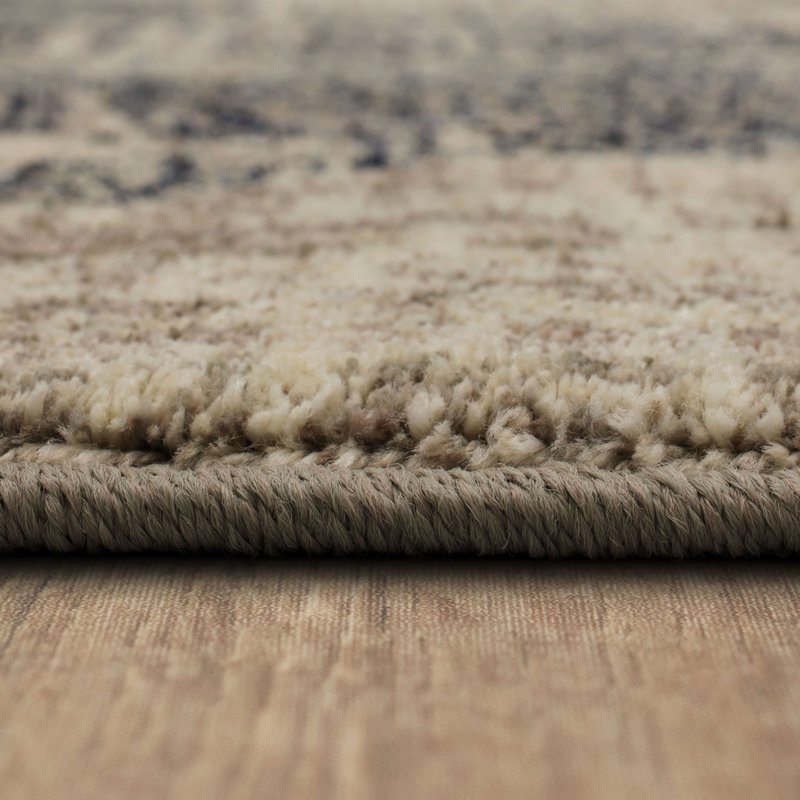 Gray and Indigo Synthetic Medallion Runner Rug