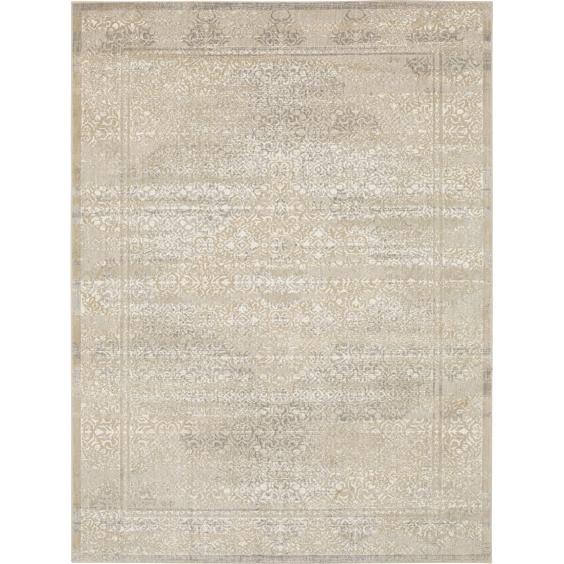 Ivory Abstract Rectangular Viscose-Silk Blend Rug