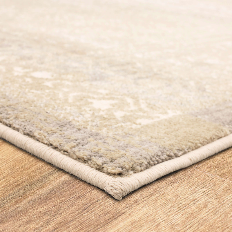Ivory Abstract Rectangular Viscose-Silk Blend Rug
