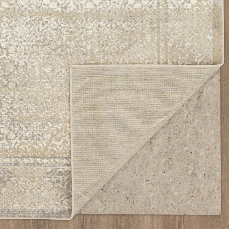 Ivory Abstract Rectangular Viscose-Silk Blend Rug