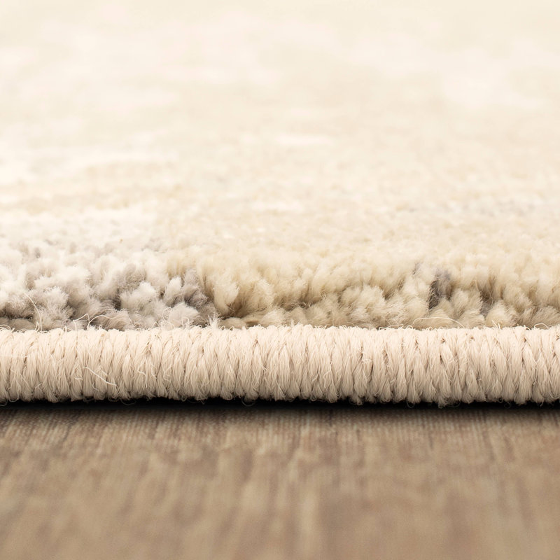 Ivory Abstract Rectangular Viscose-Silk Blend Rug