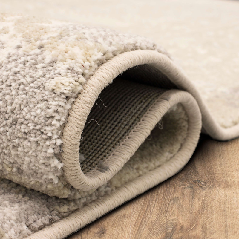 Ivory Abstract Rectangular Viscose-Silk Blend Rug