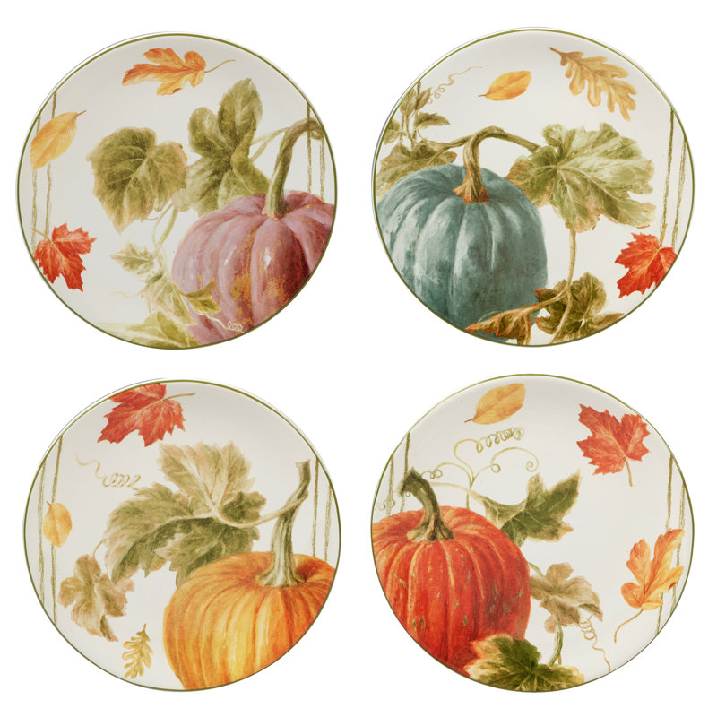 Autumn Harvest Ceramic Salad and Dessert Plates Set