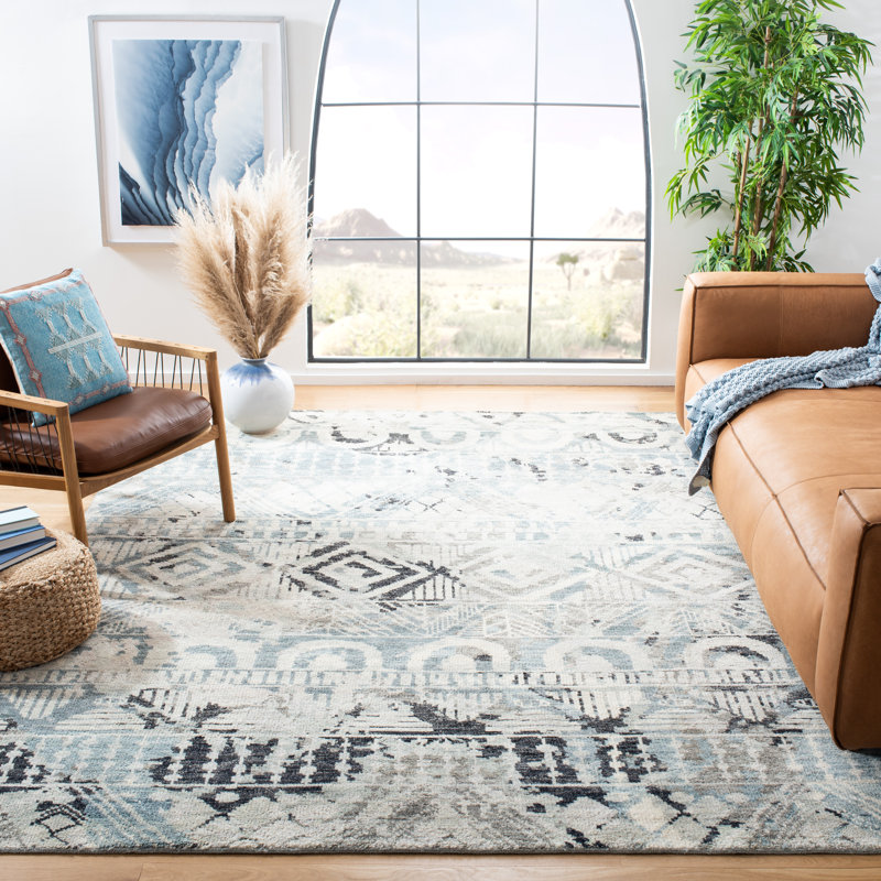 Gray Hand-Knotted Wool Rectangular 6' x 9' Rug