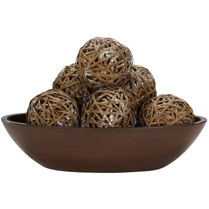 Brown Wicker Decorative Balls Set for Tabletop Display