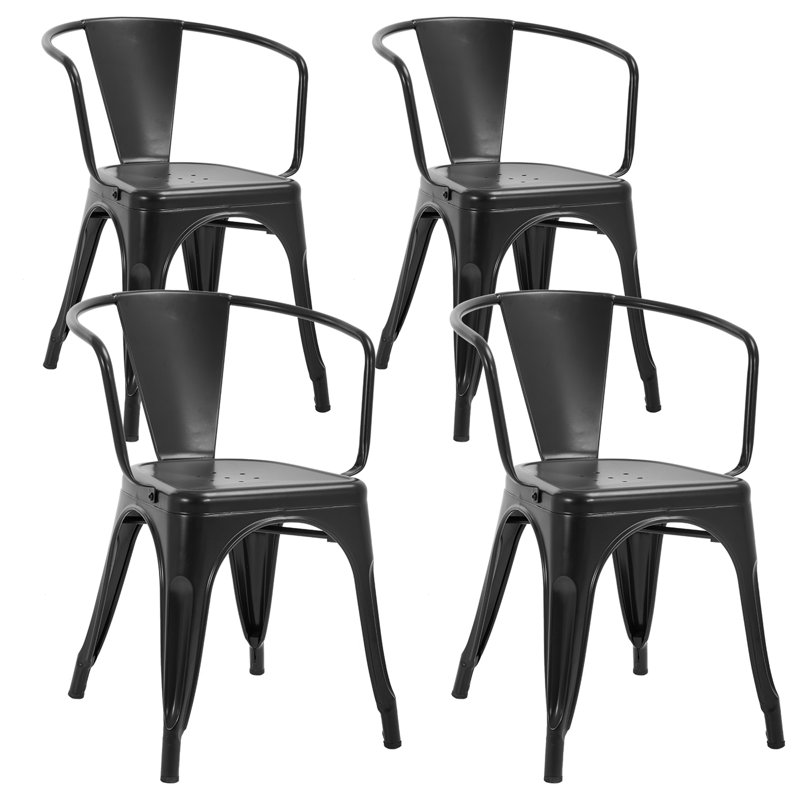 Black Metal Indoor Outdoor Stackable Dining Side Chair Set