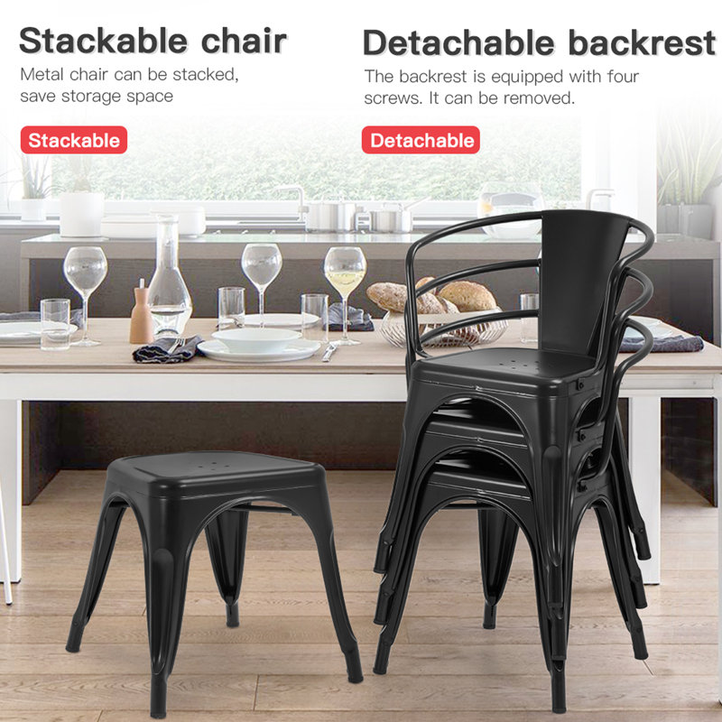 Black Metal Indoor Outdoor Stackable Dining Side Chair Set