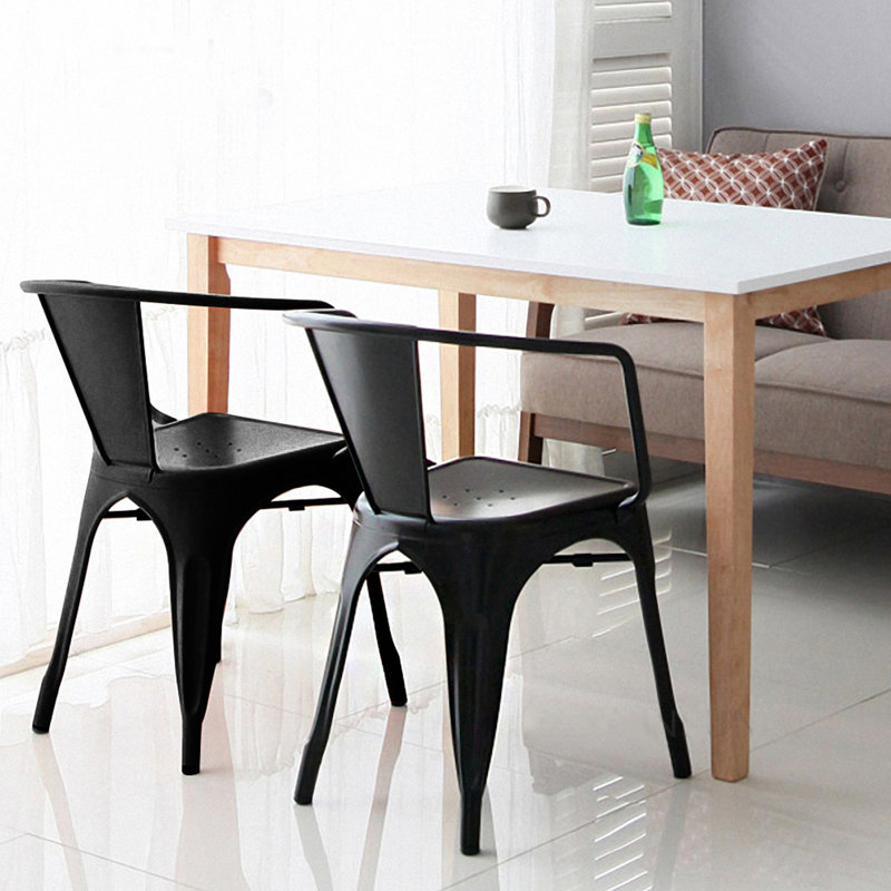 Black Metal Indoor Outdoor Stackable Dining Side Chair Set