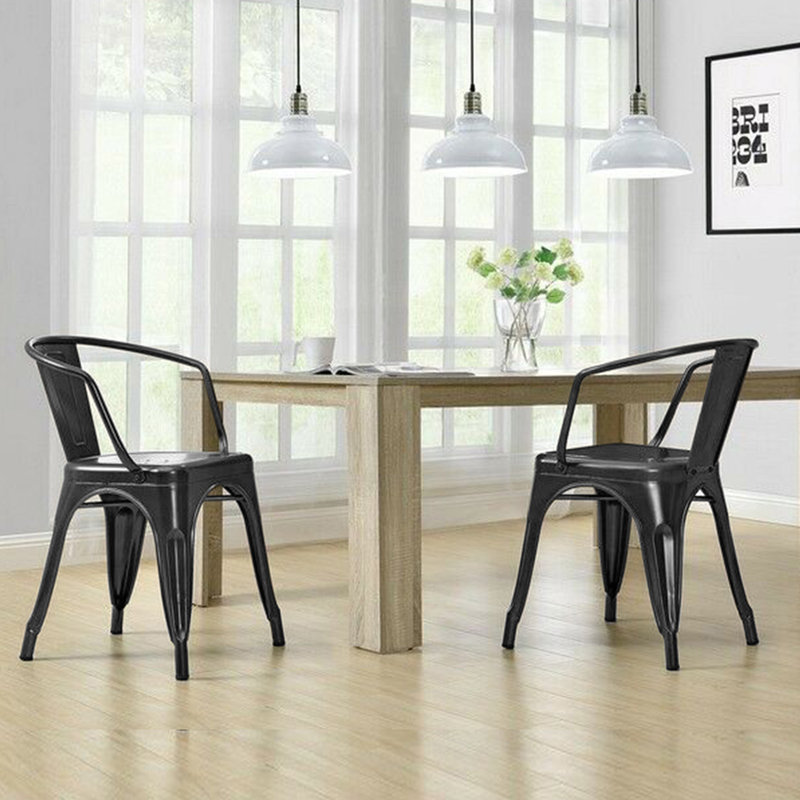 Black Metal Indoor Outdoor Stackable Dining Side Chair Set
