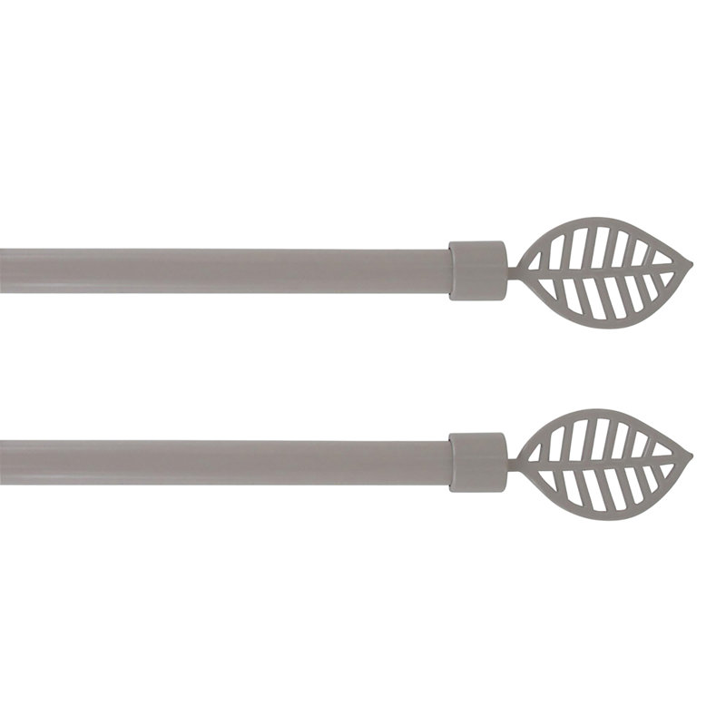 Taupe Adjustable Single Window Curtain Rod Set with Leaf Finials