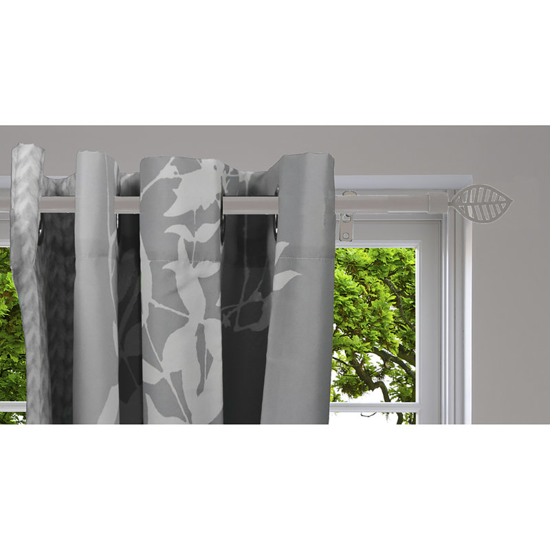 Taupe Adjustable Single Window Curtain Rod Set with Leaf Finials