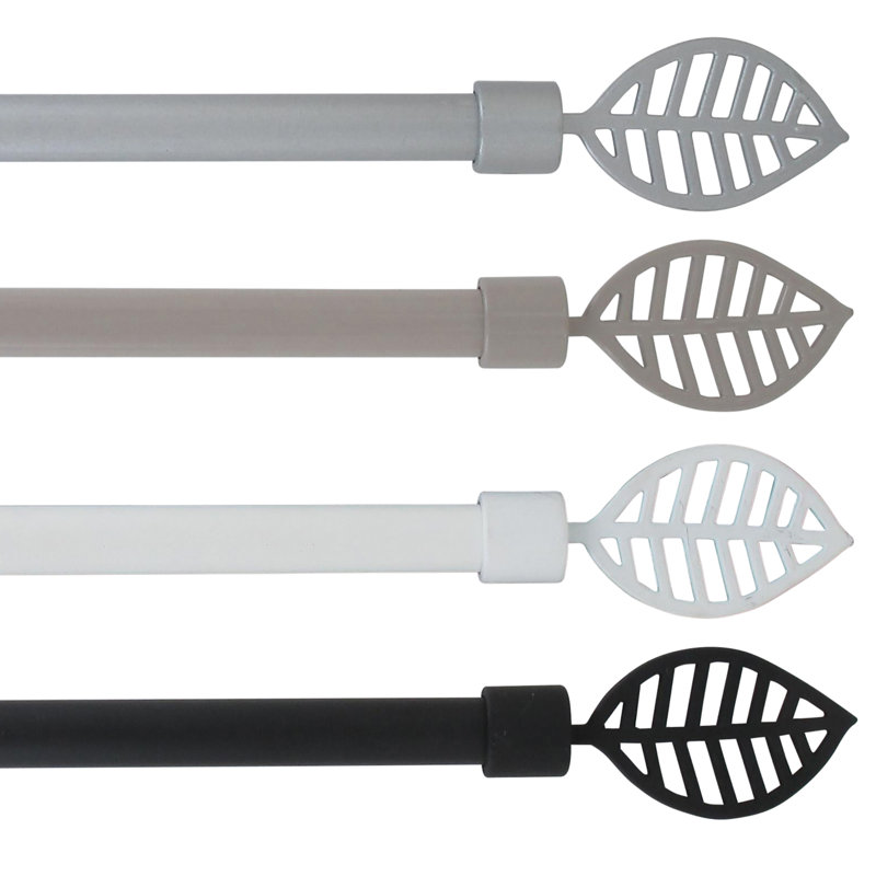 Taupe Adjustable Single Window Curtain Rod Set with Leaf Finials