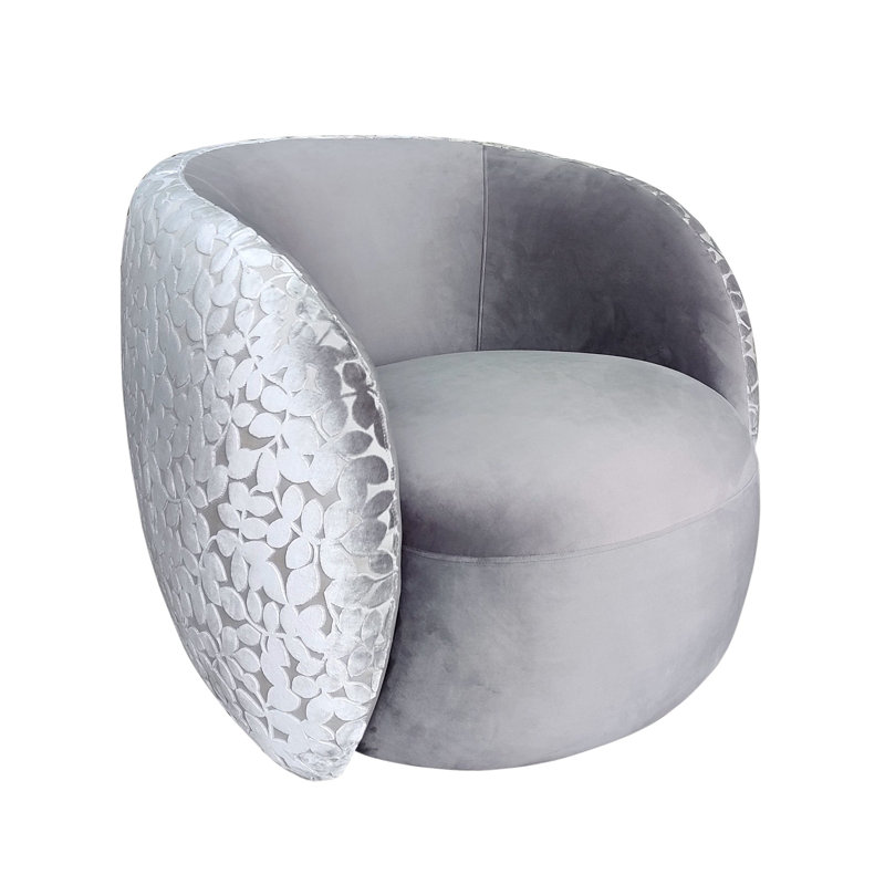 Gray Upholstered Swivel Barrel Chair with Round Arms