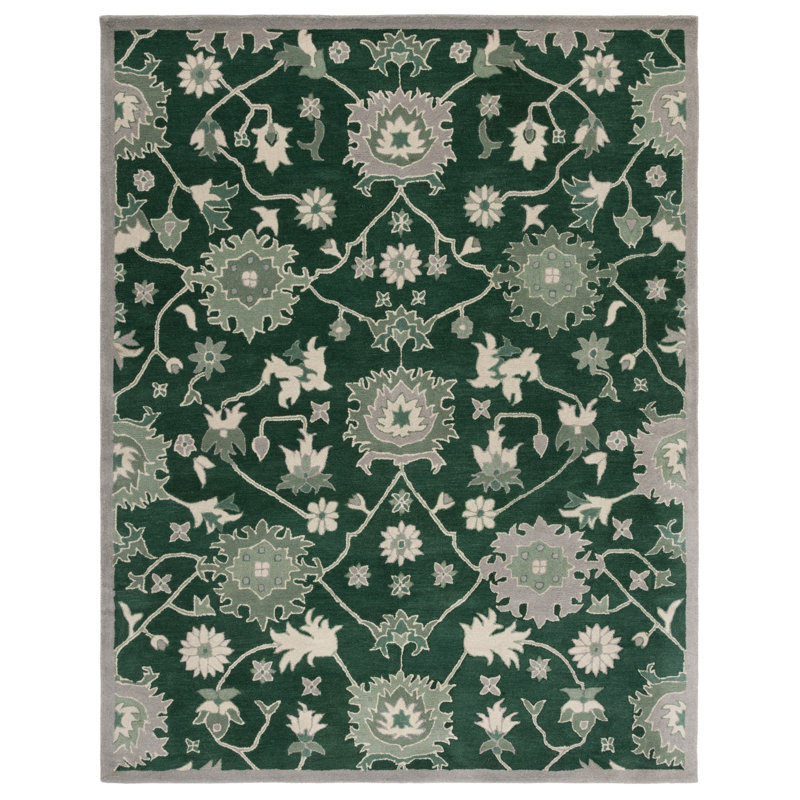 Elegant Hand-Knotted Floral Wool Rug in Gray, 9' x 12'