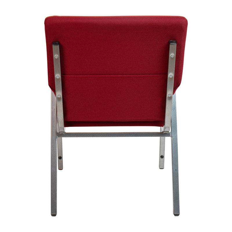 Elegant Burgundy Fabric 21" Stackable Church Chair with Silver Vein Frame