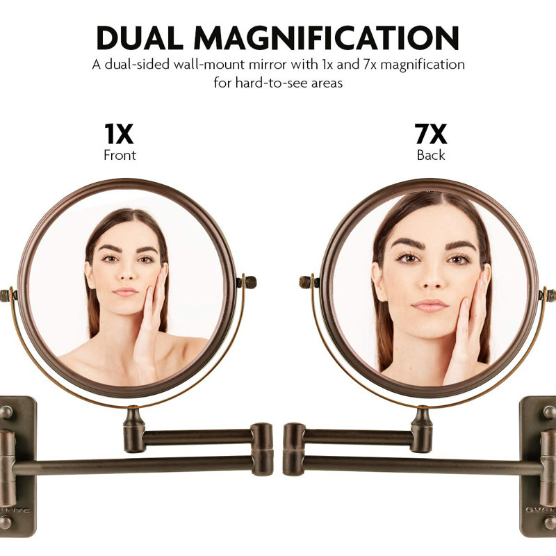 Antique Bronze Iron 14" Wall Mounted Magnifying Vanity Mirror