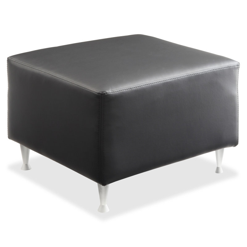 Black Leather Lounge Bench with Brushed Aluminum Legs
