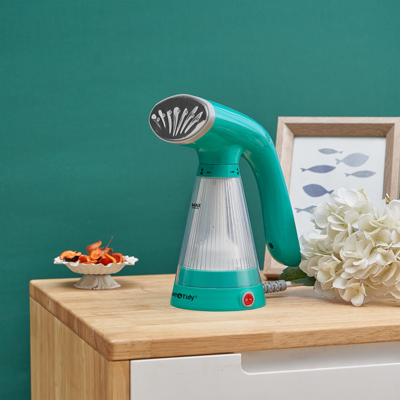 Teal Handheld Garment Steamer with Clear Ribbed Water Tank