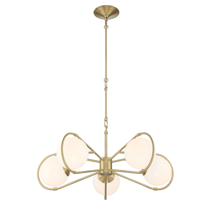 Starburst Brass Geometric Chandelier with Frosted Glass Shades