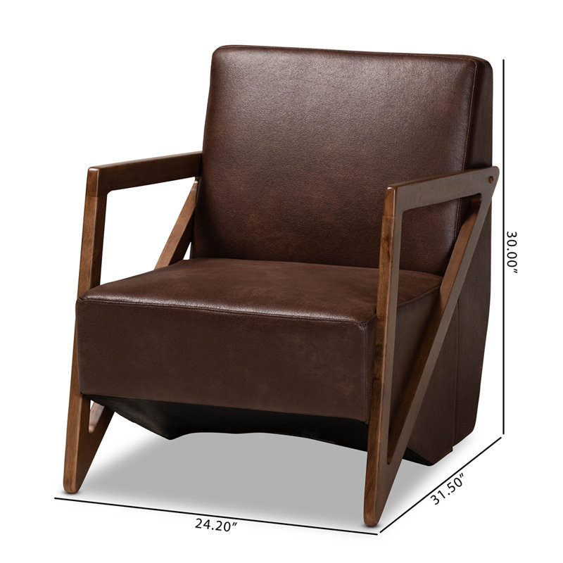 Christa Walnut Brown Faux Leather Mid-Century Accent Chair