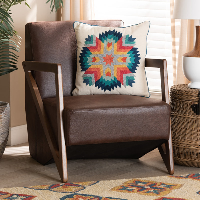 Christa Walnut Brown Faux Leather Mid-Century Accent Chair