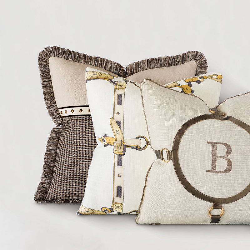 Neutral Bisque and Brown Fringed Square Acrylic Throw Pillow
