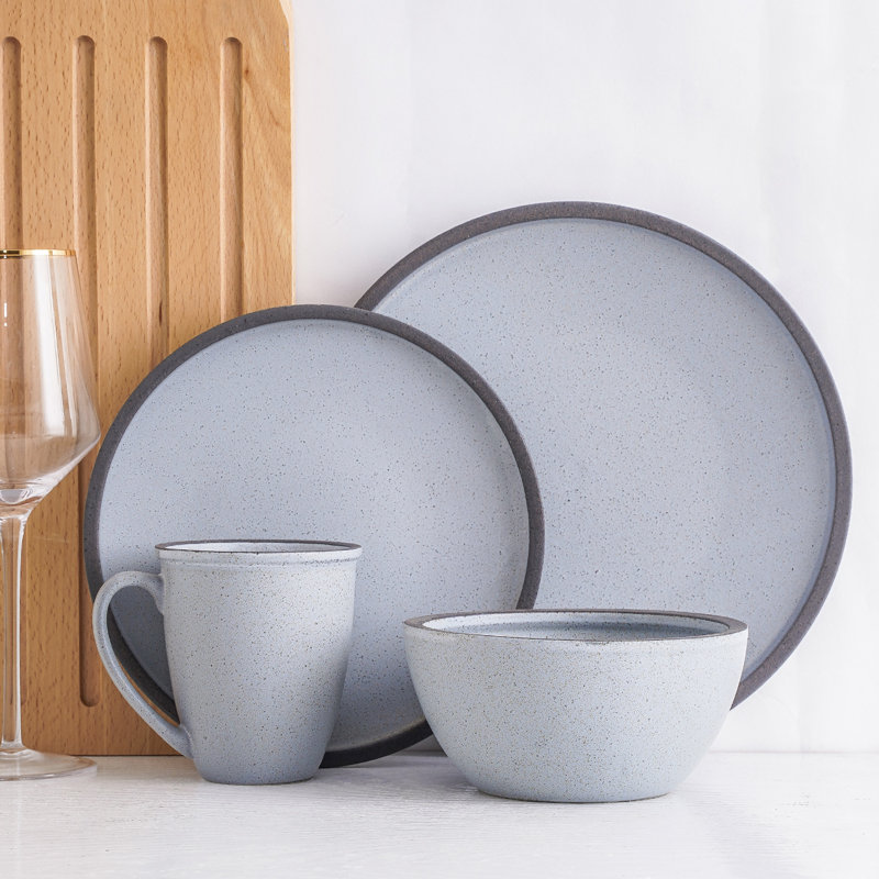 Tina 32-Piece Blue and Grey Ceramic Dinnerware Set, Service for 8