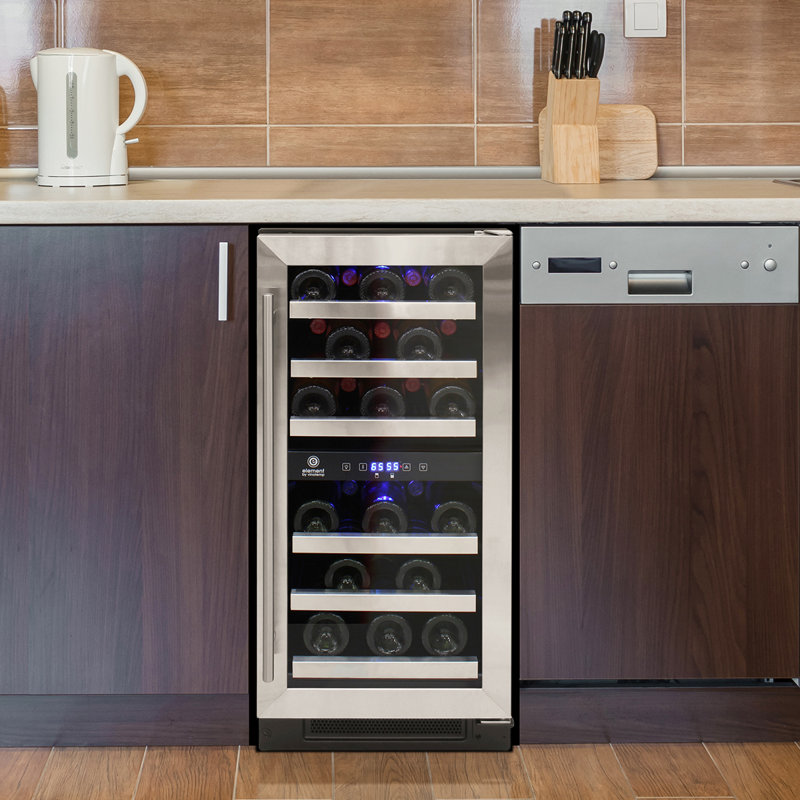 Compact Stainless Steel Dual-Zone Wine Cooler with Interior Lighting