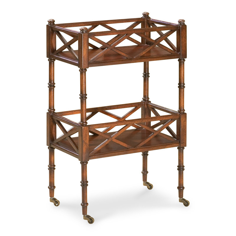 Antique Cherry 80" Mobile Kitchen Cart with Open Fretwork Shelves