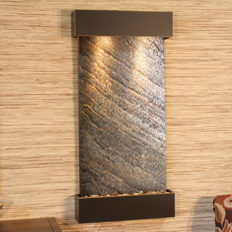 Whispering Creek Blackened Copper Green Featherstone Wall Fountain with Light