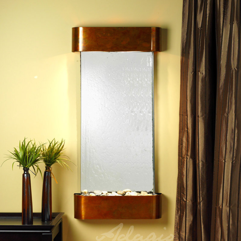 Cascade Springs Silver Mirror Wall Fountain with Rustic Copper Finish