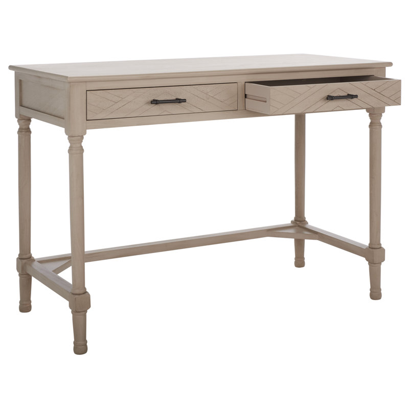 Taupe Wood Writing Desk with Chevron Drawers