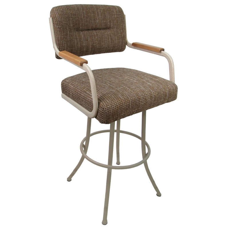 Beige Natural Checkered 34" Swivel Metal & Wood Armchair Stool