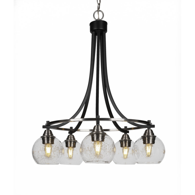 Paramount 28" Matte Black 5-Light Chandelier with Glass Shades