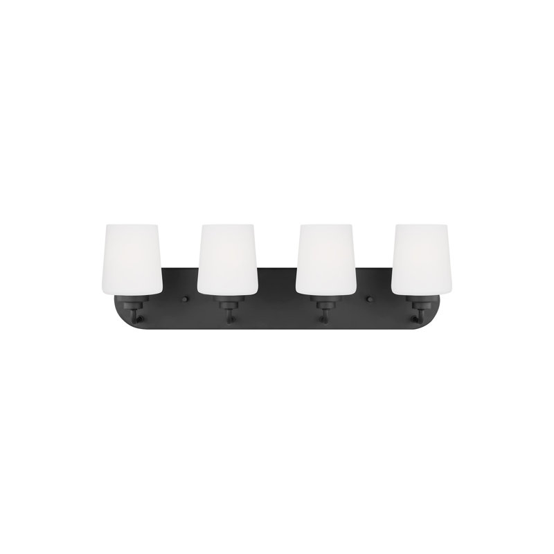 Midnight Black 4-Light Vanity Fixture with Etched Glass Shades