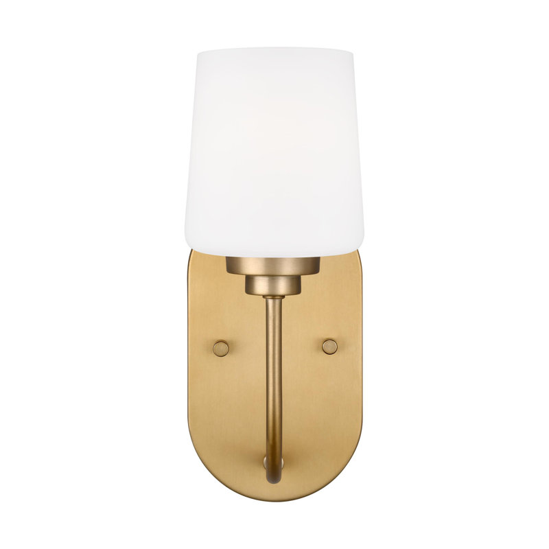 Satin Brass Outdoor Dimmable Wall Sconce with Etched Glass Shade