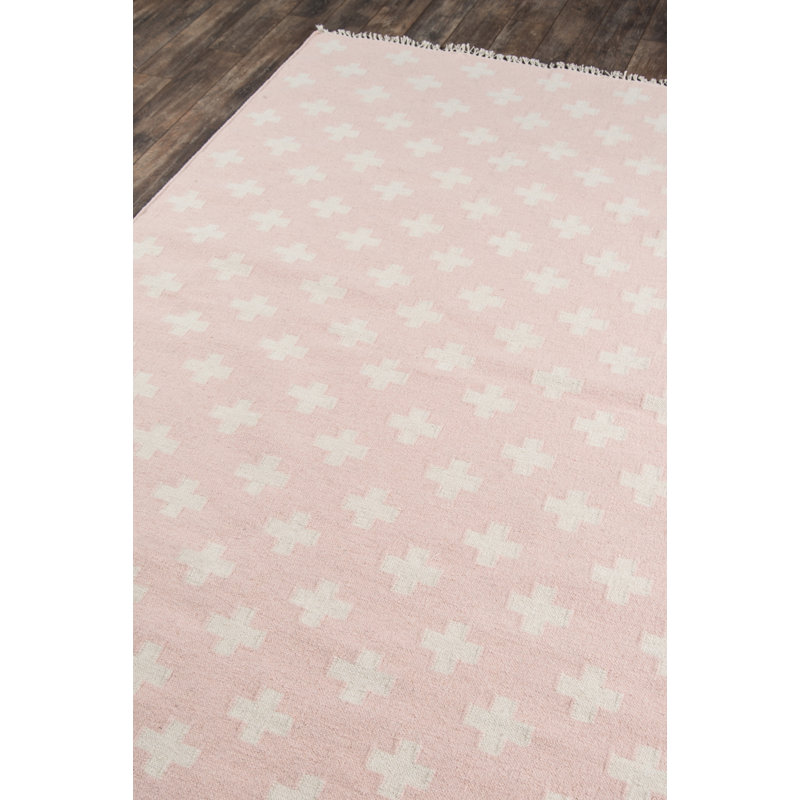 Topanga Pink and White Geometric Wool Runner Rug
