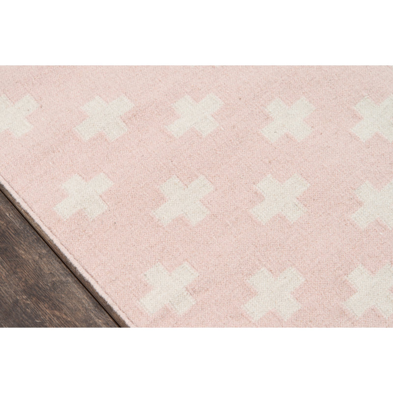Topanga Pink and White Geometric Wool Runner Rug