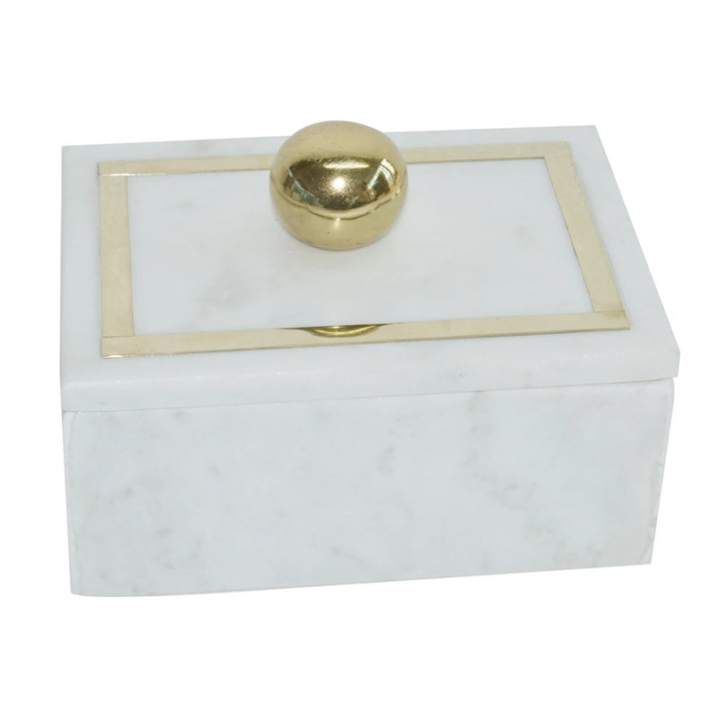 Elegant White Marble 7" x 5" Decorative Storage Box with Gold Knob