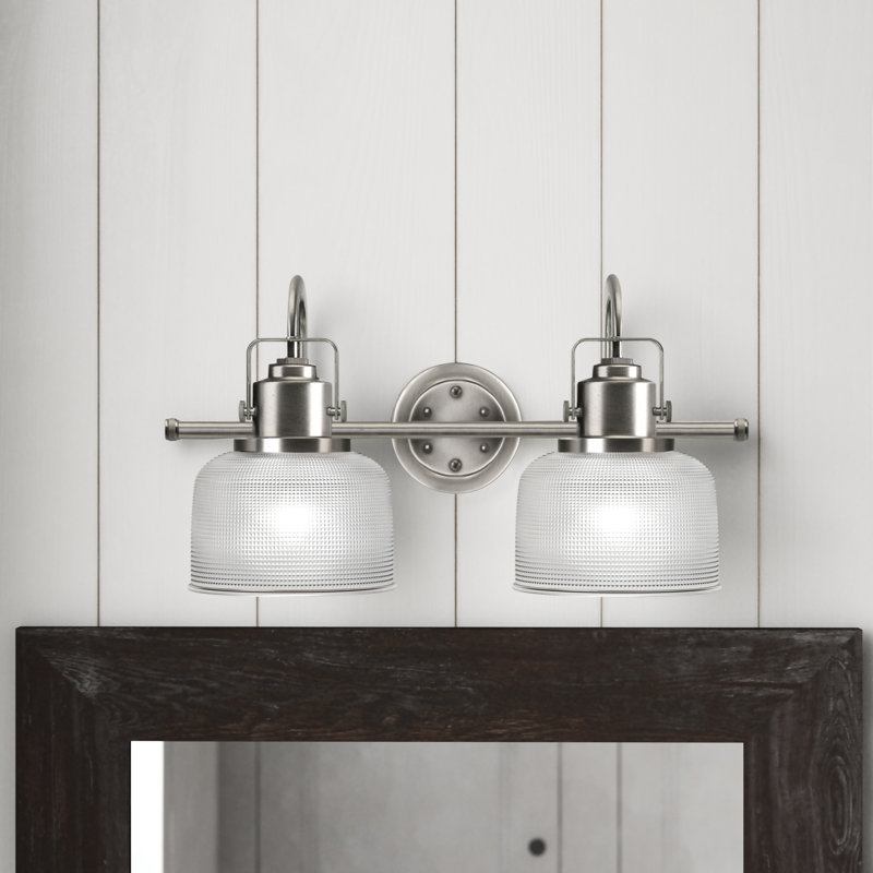 Archie Antique Nickel 2-Light Textured Glass Vanity Bar