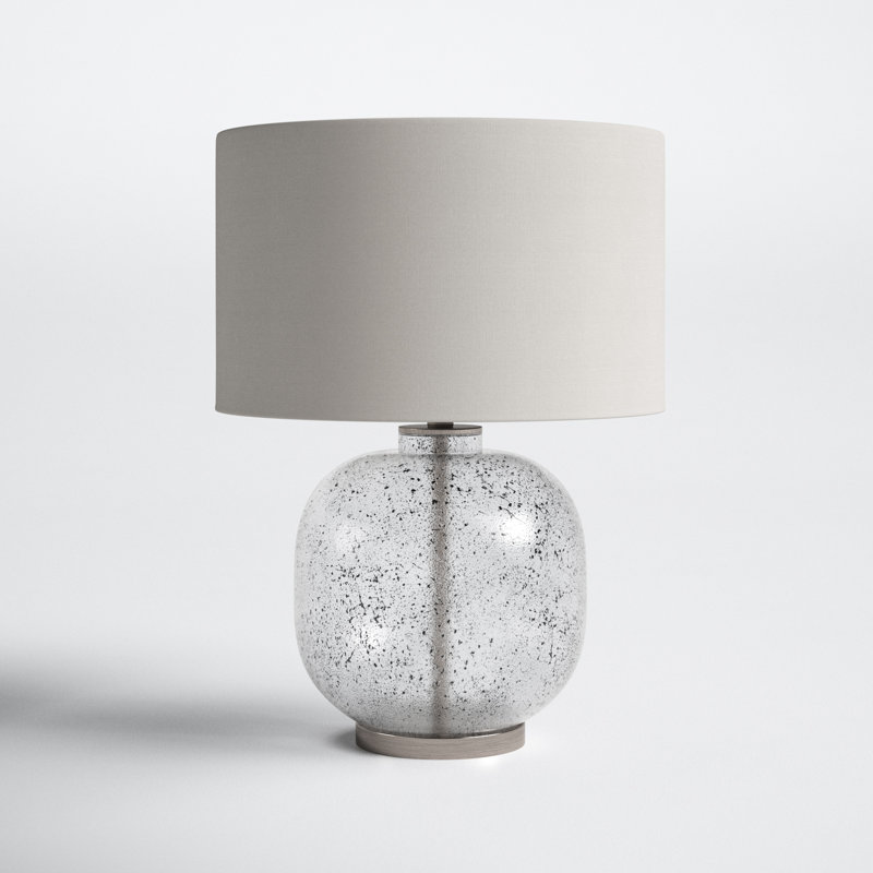 23" Black and Light Gray Glass Table Lamp with Linen Shade