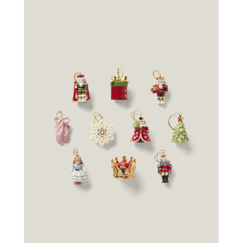 Nutcracker Ballet Porcelain 10-Piece Christmas Ornament Set